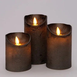 Anna's Collection - 3ST OPLAADBARE KAARS WAX ANTRACIET RUSTIEK BEWEGENDE VLAM 7,5X10/12,5/15CM ME...