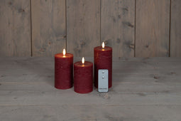 Anna's Collection - 3ST BORDEAUX KAARS WAX RUSTIEK 3D LONT 7,5X10/12,5/15CM AFSTANDSBEDIENING 3X3AAA