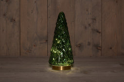 Anna's Collection - B.O.T. Tree Glass 13X28,5 cm Green With Golden Base 10Led