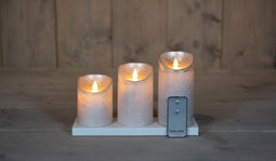 Anna's Collection - 3ST OPLAADBARE KAARS WAX ZILVER RUSTIEK BEWEGENDE VLAM 7,5X10/12,5/15CM MET I...
