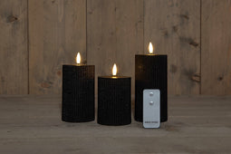 Anna's Collection - B.O. 3Pcs 3D Wick Black Ribbel Candle 7,5X1012,515 cm Rusti