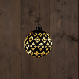 Anna's Collection - Glass Ball Baroque Black/Gold 12Cm / 10Led Warm White /