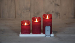 Anna's Collection - 3ST OPLAADBARE KAARS WAX BORDEAUX RUSTIEK BEWEGENDE VLAM 7,5X10/12,5/15CM MET...