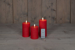 Anna's Collection - 3ST ROOD KAARS WAX RUSTIEK 3D LONT 7,5X10/12,5/15CM AFSTANDSBEDIENING 3X3AAA