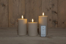 Anna's collection - B.O. 3Pcs 3D Wick Taupe Ribbel Candle 7,5X1012,515 cm Rusti