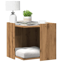 Kattenbakkast 53x53x51 cm bewerkt hout artisanaal eikenkleurig