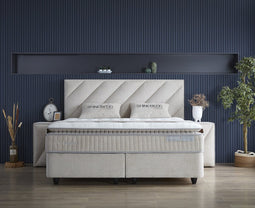 Boxspring Skybedd Shinebedd 180x200 Beige met Opbergruimte