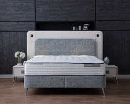 Boxspring Skybedd Ergobedd 180x200 Beige/Lichtblauw met Opbergruimte