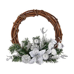 Kerstkroon 30,48 cm Zilverkleurig Hout Bruin Groen Plastic