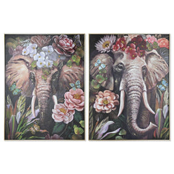 Schilderij Home ESPRIT polyestyreen Canvas Olifant Koloniaal 92 x 4,5 x 122 cm (2 Stuks)