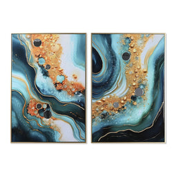 Schilderij Home ESPRIT Blauw Gouden polyestyreen Canvas Modern Coating 62 x 4 x 92 cm (2 Stuks)