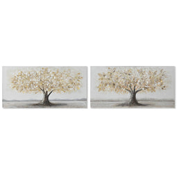 Schilderij Home ESPRIT Gouden Canvas Hout MDF Boomstructuur Traditioneel 120 x 3 x 60 cm (2 Stuks)