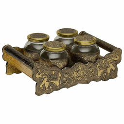 Dienblad Alexandra House Living Gouden Glas Aluminium Hout MDF 13 x 6 x 25 cm