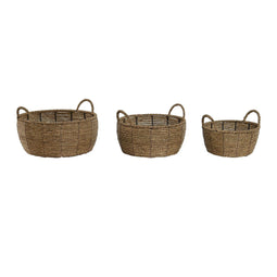 Plantenbakkenset Home ESPRIT Bruin Metaal Vezel Tropisch 34 x 33 x 15 cm