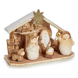 Kerststal set Gouden LED Licht 8,5 x 16 x 22,5 cm Keramisch Grijs Paars Hout Bruin Wit