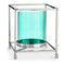 Kaarshouder Vierkant Zilverkleurig Blauw 11,5 x 12,6 x 11,5 cm Metaal Glas