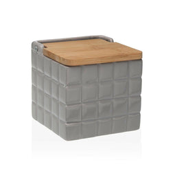 Zoutvaatje met deksel Versa Ruiten Grijs Keramisch Bamboe Dolomite 11 x 11 x 11 cm