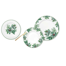 Serviesset DKD Home Decor Wit Groen Porselein Blad van een plant Kerstmis 18 Onderdelen 27 x 27 x...