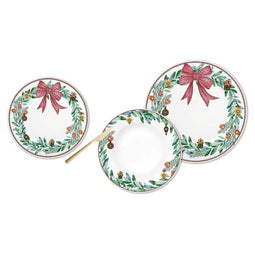 Serviesset DKD Home Decor Wit Rood Groen Porselein Kerstmis 18 Onderdelen 27 x 27 x 2 cm (2 Stuks)