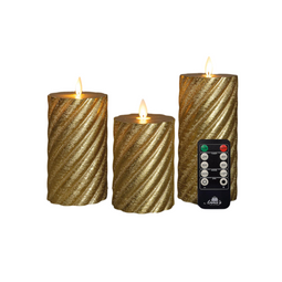 Anna's Collection - Stompkaars swirl wax led bewegende vlam met afstandsbediening set van 3 d7.5h...