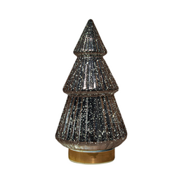 Anna's Collection - Kerstboompje glas 10led op batterij met timer 28.5x15 cm metallic antraciet