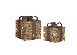 Anna's Collection - Cadeaudoos jute/katoen 10led en 15led warm wit op batterij met timer set van...