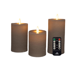 Anna's Collection - Stompkaars ribbel wax led bewegende vlam met afstandsbediening set van 3 d7.5...