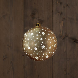 Anna's Collection - Ball Glass Matt Gold With Stars 15Cm /Led Warm White /