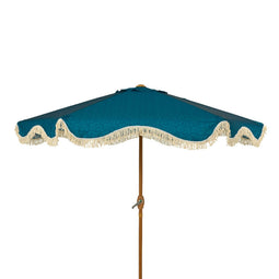 Hortus - Strandparasol bloemenprint franjes blauw - diameter220 cm