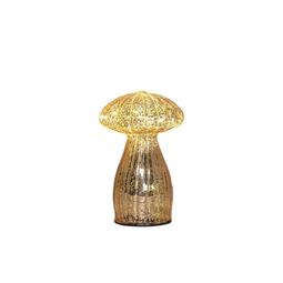 Anna's Collection - Paddenstoel glas led op batterij met timer 15x9.5 cm mercury goud