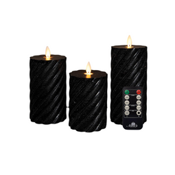 Anna's Collection - Stompkaars swirl wax led bewegende vlam met afstandsbediening set van 3 d7.5h...