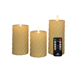 Anna's Collection - Stompkaars swirl wax led bewegende vlam met afstandsbediening set van 3 d7.5h...