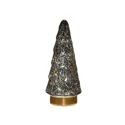 Anna's Collection - Kerstboompje glas 10led op batterij met timer 24.5x10.5 cm metallic antraciet