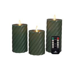 Anna's Collection - Stompkaars swirl wax led bewegende vlam met afstandsbediening set van 3 d7.5h...