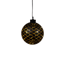 Anna's Collection - Kersthanger bal glas gouden binnenkant met diamant patroon 8led warm wit op b...