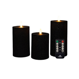 Anna's Collection - Stompkaars ribbel wax led bewegende vlam met afstandsbediening set van 3 d7.5...