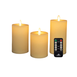 Anna's Collection - Stompkaars ribbel wax led bewegende vlam met afstandsbediening set van 3 d7.5...