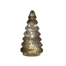 Anna's Collection - Kerstboompje glas 10led op batterij met timer 18.5x9.5 cm grijs