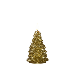 Anna's Collection - Kaars kerstboom wax led 3d vlam op batterij met timer d8.5h15 cm goud