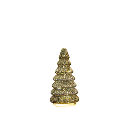 Anna's Collection - Kerstboompje glas 10led op batterij met timer 18.5x9.5 cm metallic goud