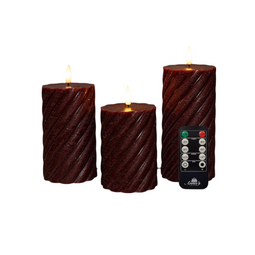 Anna's Collection - Stompkaars swirl wax led 3d vlam op batterij met afstandbediening set van 3 d...