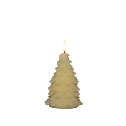 Anna's Collection - Kaars kerstboom wax led 3d vlam op batterij met timer d8.5h15 cm ivoor
