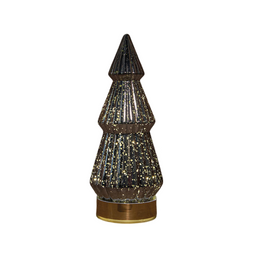 Anna's Collection - Kerstboompje glas 10led op batterij met timer 23.5x10.5 cm metallic antraciet