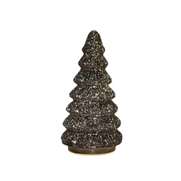 Anna's Collection - Kerstboompje glas 10led op batterij met timer 18.5x9.5 cm metallic antraciet