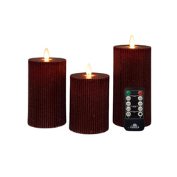 Anna's Collection - Stompkaars ribbel wax led bewegende vlam met afstandsbediening set van 3 d7.5...