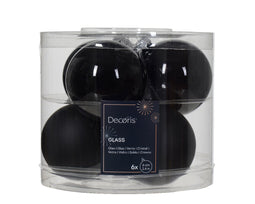 Decoris - Kerstbal glas d6 cm zwart 6st kerst