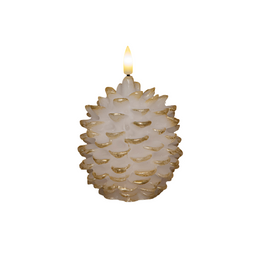 Anna's Collection - Kaars dennenappel led 3d vlam op batterij met timer 10x8.5 cm wit
