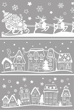 Anna's Collection - Raamsticker kersthuisjes en kerstman 3 assorti 49x23 cm wit