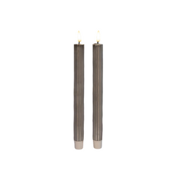 Anna's Collection - Dinerkaars ribbel led 3d vlam met timer 2 stuks h25 cm zilver