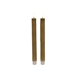 Anna's Collection - Dinerkaars ribbel led 3d vlam met timer 2 stuks h25 cm goud